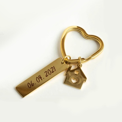 Custom Family Name Heart Cutout House Keychain, Tarnish-Resistant Pocket-Sized Key Tag, Housewarming/Closing Anniversary Gift for Homeowners/Family