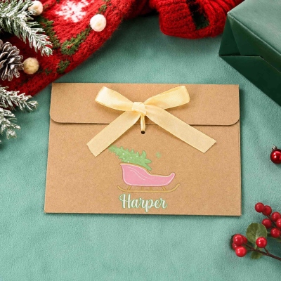 Custom Name Snowman/Santa Kraft Money Voucher Envelopes with Ribbon (Set of 2), Christmas Stocking Stuffers, Christmas Gifts for Kids/Family/Friends