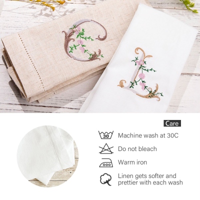 Custom Floral Letter Embroidered Linen Napkin, Personalized Embroidered Monogrammed Dinner Napkin, Mother's Day/Wedding/Cocktail Party Gift