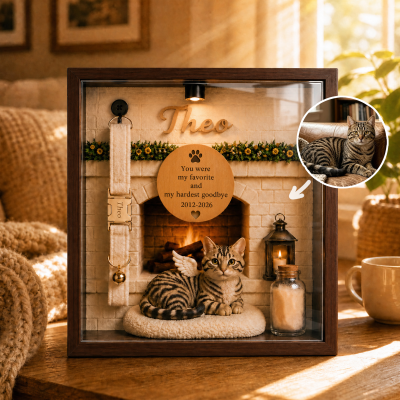 Personalized Pet Memorial Shadow Box Custom 3D Pet Figure with Name, Pet Collar Holder Fur Keepsake, Sympathy Gift for Pet Owner
