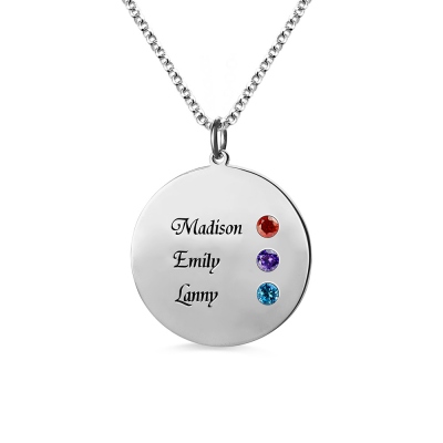 Grandma's Disc 3 Birthstones & Names Necklace