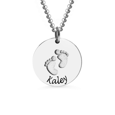 Memory Baby Footprints Name Necklace Sterling Silver