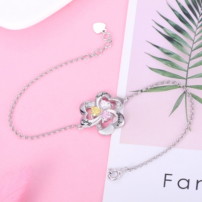 engraved heart bracelet with birthstone 	