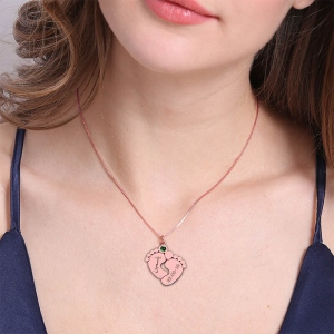 Personalized Baby Feet Birthstone Necklace