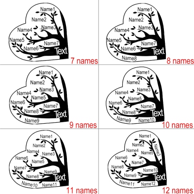 Collier arbre généalogique personnalisé 1-12 noms coeur