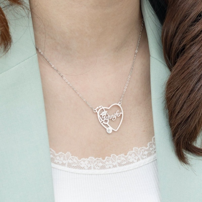 Personalized Heart Stethoscope Name Necklace
