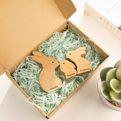Custom Easter Rabbits Family Wooden Bunny Puzzle