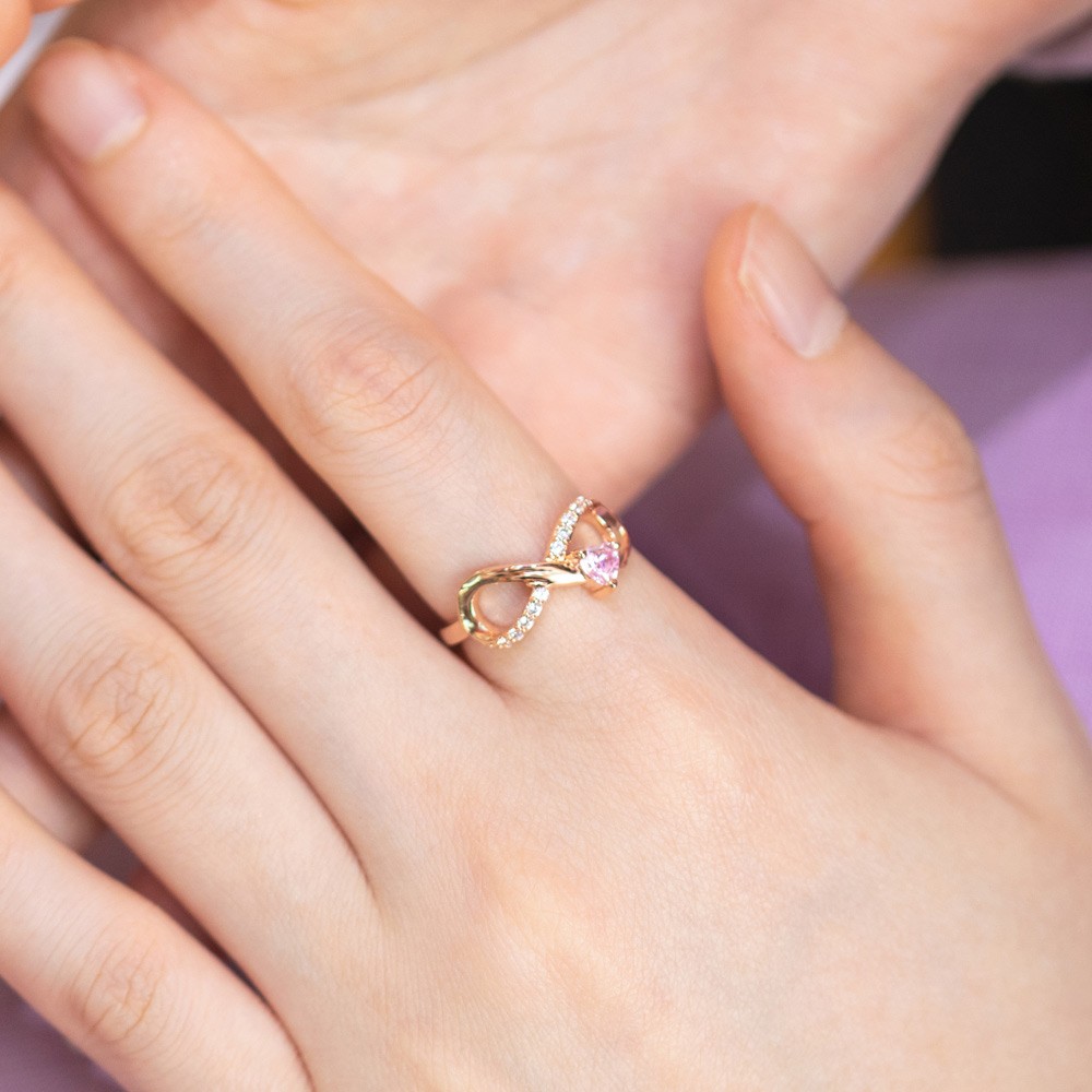 Personalized Infinity Ring with Heart Birthstone, 925 Sterling Silver Angel Wings Rings for Engagement/Wedding/Promise