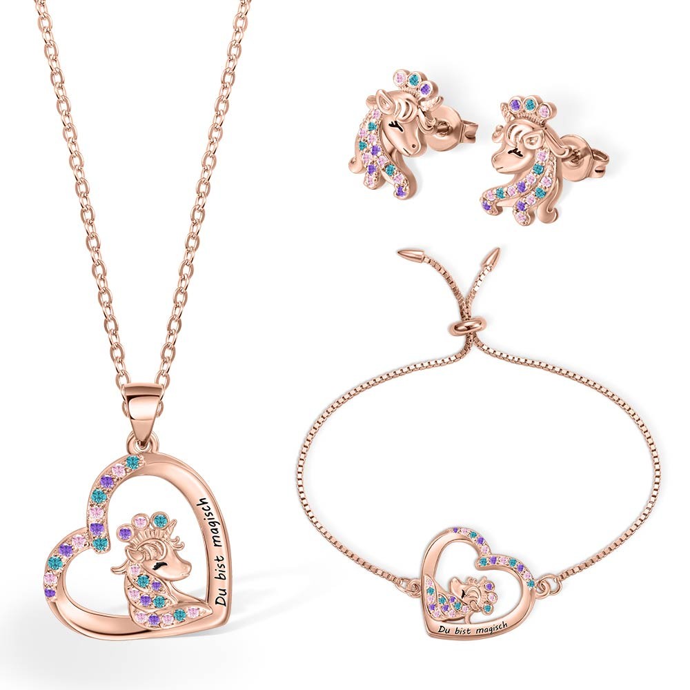 Custom Name Unicorn Jewelry Set, Unicorn Necklace/Stud Earring/Bracelet, Unicorn Jewelry for Girls, Birthday Gift for Daughter/Granddaughter