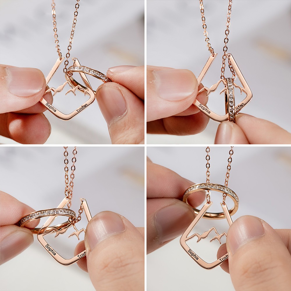 Dainty Ring Holder Necklace with Mountain Design, Custom Geometric Ring Keeper Simple Jewelry Gift for Her/Womens/Girls Mothers/Doctor/Nurse