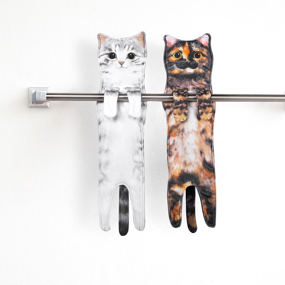Cat Hand Towels Cute Decorative Cat Decor Hanging Washcloths, Funny Hand Towels for Bathroom/Kitchen Face Towels, Housewarming Gift for Cat Lovers
