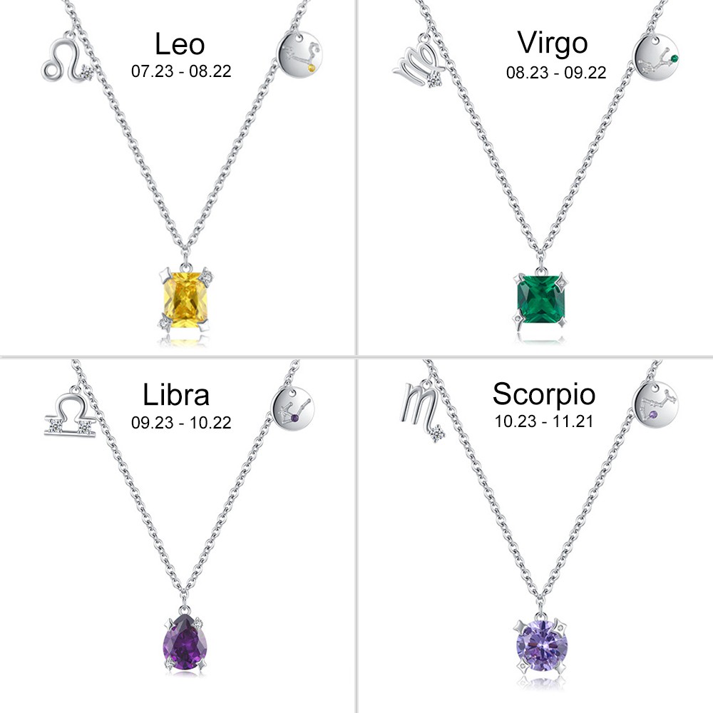 Collier pendentif avec pierre de naissance signe du zodiaque, bijoux de constellation d'astrologie en argent sterling 925, cadeau d'anniversaire/anniversaire/de Noël pour femme/fille