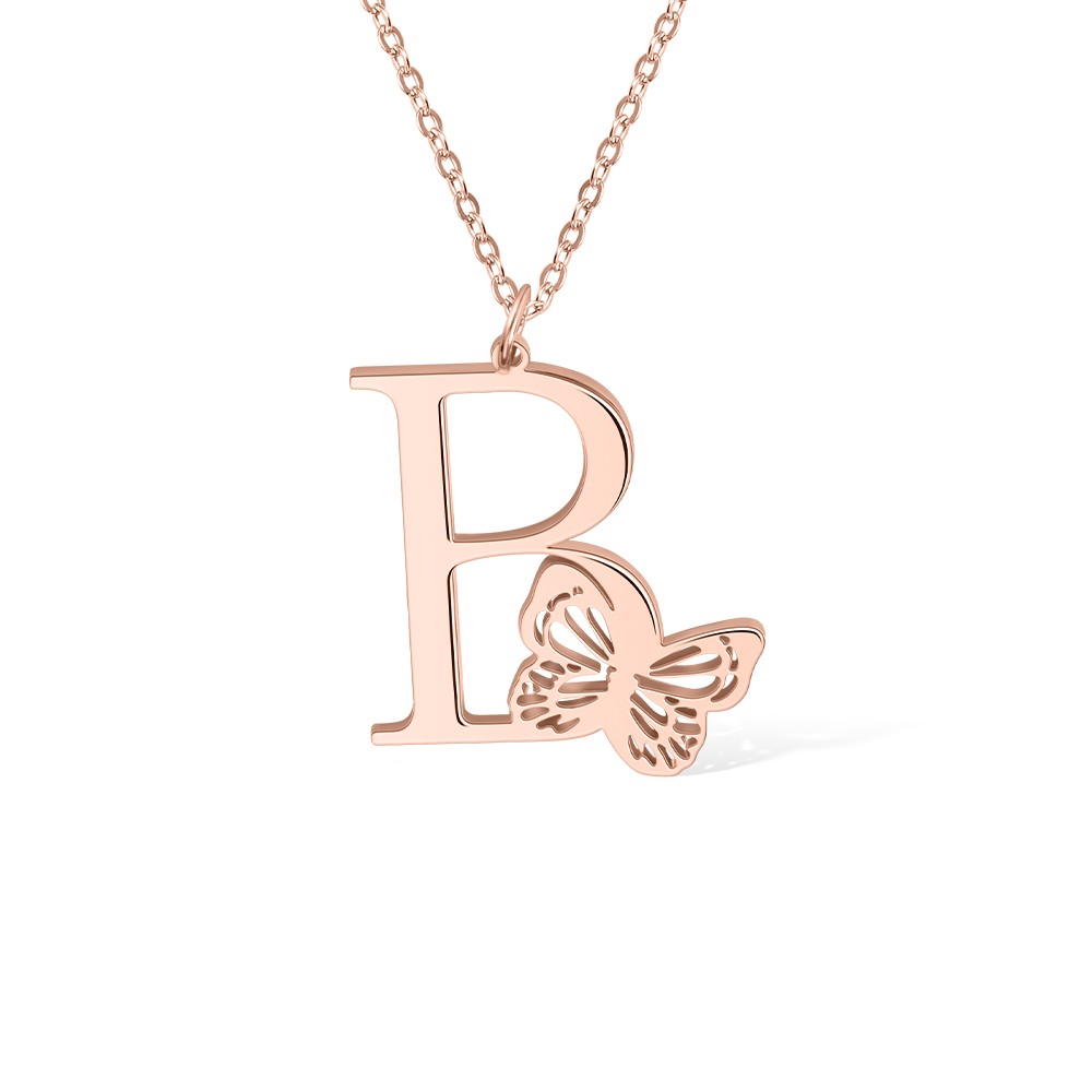 Personalized Initial Pendant Necklace with Butterfly, Dainty Initial Necklace, Summer Jewelry Gift, Birthday Gift, Bridesmaid Gift, Gift For Her