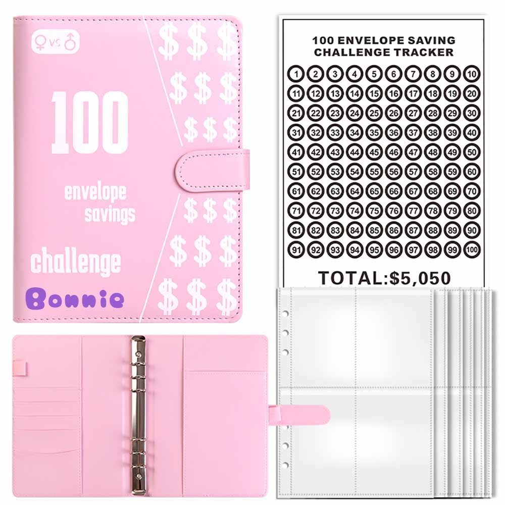 Personalized 100 Envelope Saving Challenge, Custom Money Savings Binder with Name, Budget Book with Cash Envelopes, Gift for Couple/Family/Friend