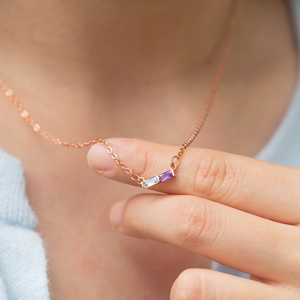 Personalized 1-8 Baguette Birthstones Dainty Pendant Necklace, Minimal Family Jewelry, Birthday/Mother's Day Gift for Women