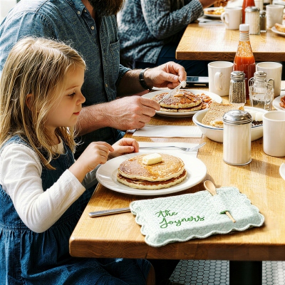 Gepersonaliseerde, geborduurde ovenschotelhoes met tekst, ovenschotelhoes met geschulpte rand, ideaal als bedankje voor een vrijgezellenfeest of housewarmingcadeau voor vrienden/familie.