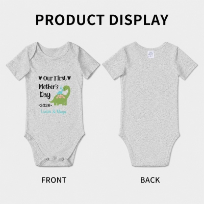 Personalized Animals/Pattern T-shirt and Baby Onesie, Our First Mother's Day Mom and Baby Set 100% Cotton, Holiday Party Gift for Newborn New Mom