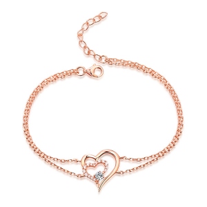 Personalized Birthstone Double Heart Bracelet In Gold