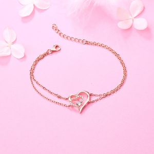 Personalized Birthstone Double Heart Bracelet In Gold