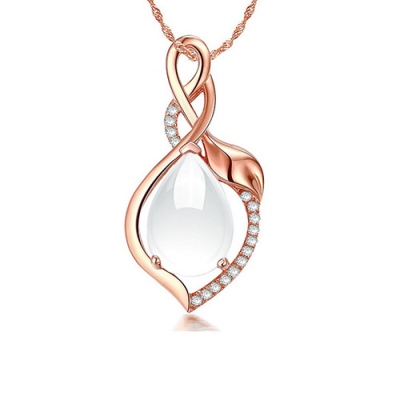 Natural Water Drop Pink Crystal Necklace In Rose Gold