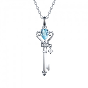 Natural Gemstone Key To My Heart Necklace Sterling Silver 18"