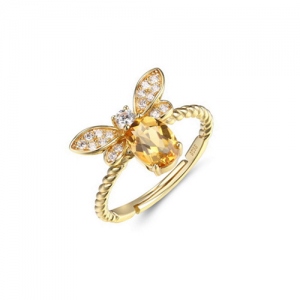 Natural Yellow Bee Shape Adjustable Ring With Gold Plated