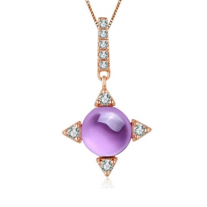 Natural Round Amethyst Necklace In Rose Gold