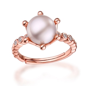 Elegant Natural Pearl Ring Rose Gold Plated Silver Size Adjustable 5-9