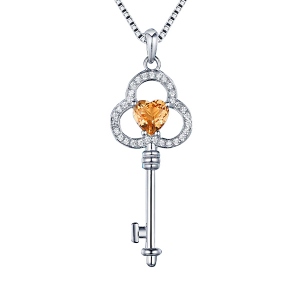 Key Necklace With Heart Natural Topaz