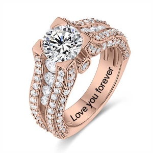 Engraved Gemstone Exclusive Bridal Ring In Rose Gold