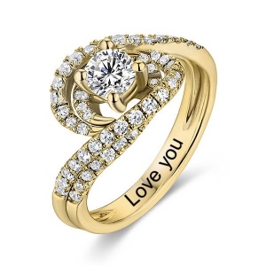 Engraved Round Gemstone Swirl Promise Ring In Gold