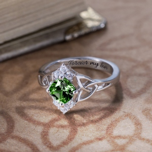Engraved Celtic Knot Birthstones Ring with Accents Sterling Silver