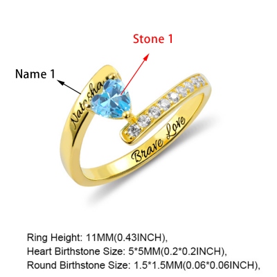 Personalized Heart Birthstone Ring With Engraving In Gold