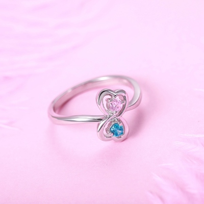 Personalized Double Heart Birthstone Promise Ring for Love in Silver