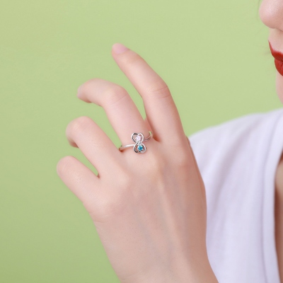 Personalized Double Heart Birthstone Promise Ring for Love in Silver