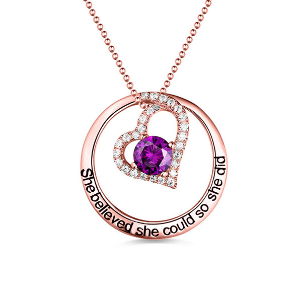 Engraved Open Heart Circle Necklace In Rose Gold