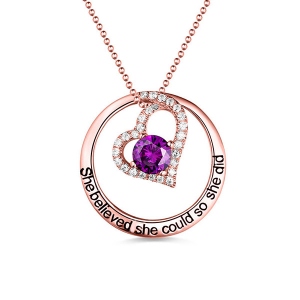 Engraved Open Heart Circle Necklace In Rose Gold