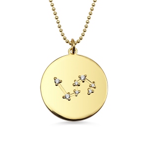 Zodiac Sign Disc Necklace Gold Plated Silver