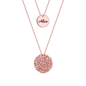 Custom 2 Layered Name Disc Necklaces Rose Gold Plated Silver
