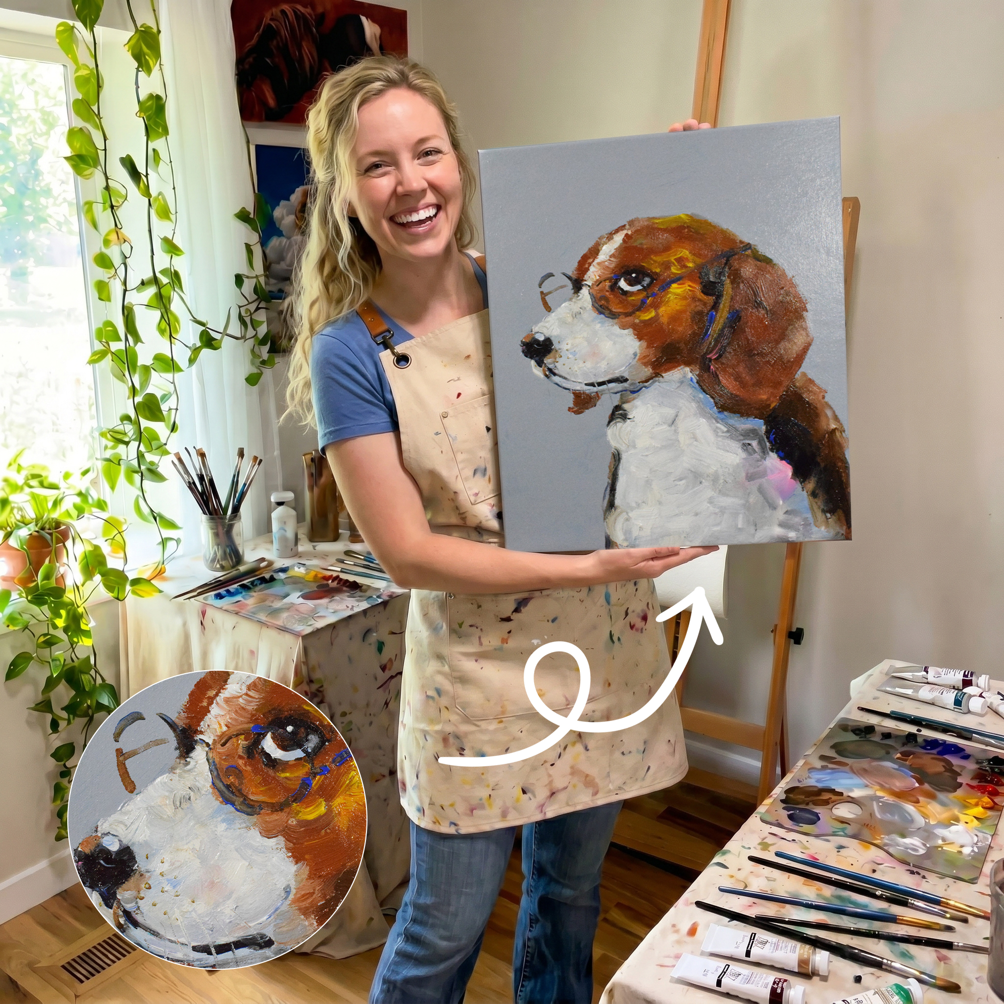 Portrait Animalier d’Art Peint à la Main à l’Huile, d’Après Votre Photo