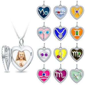 Zodiac Sign Heart Photo Necklace Engraved Infinity Love