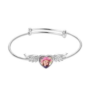 Customized Heart Photo Angel Wings Bracelet