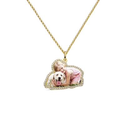 Personalized Color Photo Necklace with Birthstone in Gold