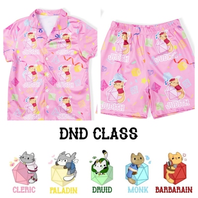 Custom Name DND Class Family Pajamas Set for Women and Men, Long Sleeved Pajama Set, Short Sleeved Pajama Set, Hawaii Pajamas, Adult/Kids Dice Pajamas