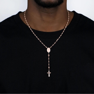 Gepersonaliseerde rozenkransketting met kruis van de Maagd Maria, 925 sterlingzilver, spirituele en religieuze sieraden, doop-/eerste communiecadeau voor hem/haar