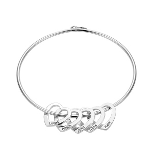 Personalized Bangle Bracelet with Heart Pendants