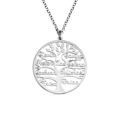 Custom Engraved Family Tree Mom Necklace, Personalized 1-9 Name Pendant, Mother Day Christmas Jewelry Gifts For Grandmom Women