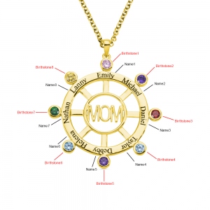 Personalized Steering Wheel Name & Birthstone Necklace in Gold