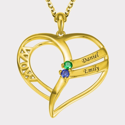 Personalized 2 Names and 2 Birthstones Family Necklace for Mother