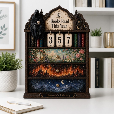 Custom Fantasy Reader Book Tracker with Name, Books Read This Year Reading Counter with Rotatable Number Tags, Birthday Gift for Bookworms/Readers